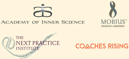 Trauma-Informed Consulting Certificate Program Sponsors. Academy of Inner Science Logo, Mobius Executive Leadership logo, The Next Practice Institute logo, Coaches Rising logo